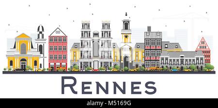 Rennes Francia dello skyline della città con edifici di colore isolato su bianco. Illustrazione Vettoriale. Viaggi di affari e turismo Concept Illustrazione Vettoriale