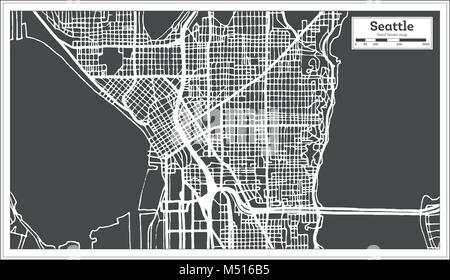 Seattle USA Mappa della città in stile retrò. Mappa di contorno. Illustrazione Vettoriale. Illustrazione Vettoriale