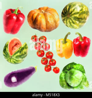 Verdure acquerello set- zucca Foto Stock