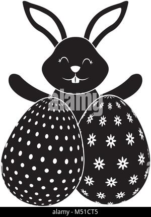 Felice simpatico coniglio con due uova di pasqua decorazione Illustrazione Vettoriale