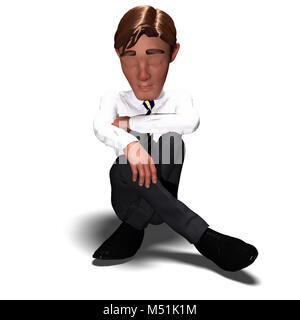 Cartoon imprenditore triste seduta sul terreno e su di pensare Foto Stock