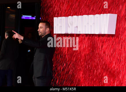 Matthias Schoenaerts frequentando il passero rosso Premiere europeo a Vue Cinema West End di Londra. Foto Stock