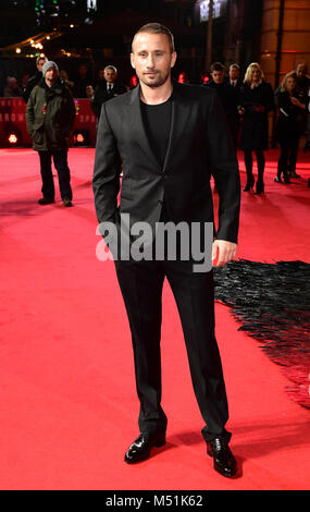 Matthias Schoenaerts frequentando il passero rosso Premiere europeo a Vue Cinema West End di Londra. Foto Stock