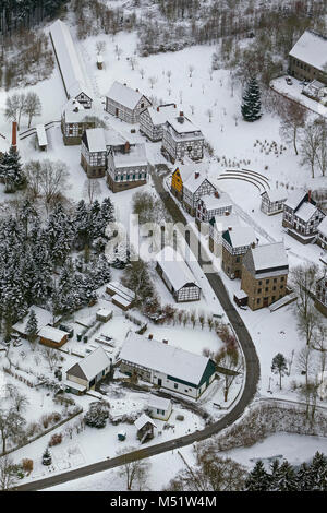 Vista aerea, fibra ottica open-air museum Hagen im Schnee, Hagen, zona della Ruhr, Renania settentrionale-Vestfalia, Germania, Europa, Hagen, zona della Ruhr, Renania settentrionale-W Foto Stock