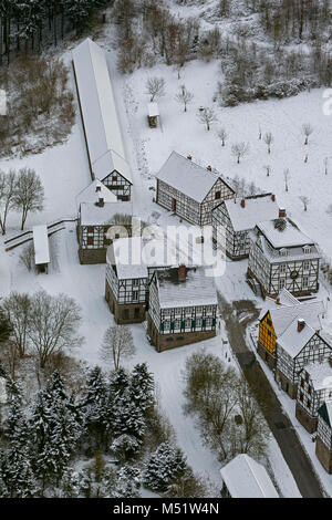 Vista aerea, fibra ottica open-air museum Hagen im Schnee, Hagen, zona della Ruhr, Renania settentrionale-Vestfalia, Germania, Europa, Hagen, zona della Ruhr, Renania settentrionale-W Foto Stock