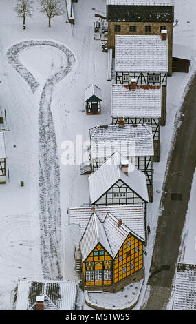 Vista aerea, fibra ottica open-air museum Hagen im Schnee, Hagen, zona della Ruhr, Renania settentrionale-Vestfalia, Germania, Europa, Hagen, zona della Ruhr, Renania settentrionale-W Foto Stock