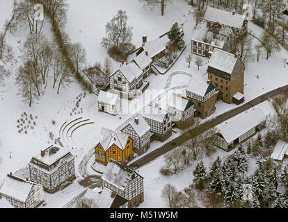 Vista aerea, fibra ottica open-air museum Hagen im Schnee, Hagen, zona della Ruhr, Renania settentrionale-Vestfalia, Germania, Europa, Hagen, zona della Ruhr, Renania settentrionale-W Foto Stock