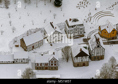 Vista aerea, fibra ottica open-air museum Hagen im Schnee, Hagen, zona della Ruhr, Renania settentrionale-Vestfalia, Germania, Europa, Hagen, zona della Ruhr, Renania settentrionale-W Foto Stock