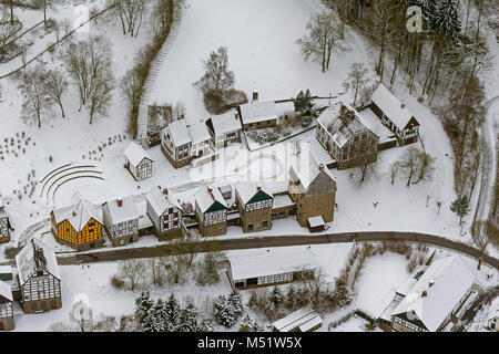 Vista aerea, fibra ottica open-air museum Hagen im Schnee, Hagen, zona della Ruhr, Renania settentrionale-Vestfalia, Germania, Europa, Hagen, zona della Ruhr, Renania settentrionale-W Foto Stock