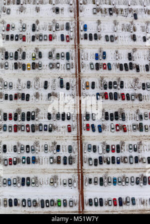 Vista aerea,, snow park presso l'Alta Corte Regionale Hamm, OLG parcheggio, neve, Hamm, la zona della Ruhr, Renania settentrionale-Vestfalia, Germania, Europa, Hamm, Ruhr Foto Stock