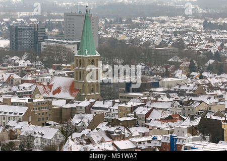 Vista aerea, martello tetti con la neve e il Paulus chiesa, Hamm, la zona della Ruhr, Renania settentrionale-Vestfalia, Germania, Europa, Hamm, la zona della Ruhr, Nord Rhine-West Foto Stock