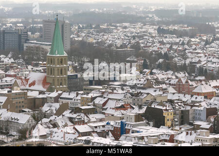 Vista aerea, martello tetti con la neve e il Paulus chiesa, Hamm, la zona della Ruhr, Renania settentrionale-Vestfalia, Germania, Europa, Hamm, la zona della Ruhr, Nord Rhine-West Foto Stock