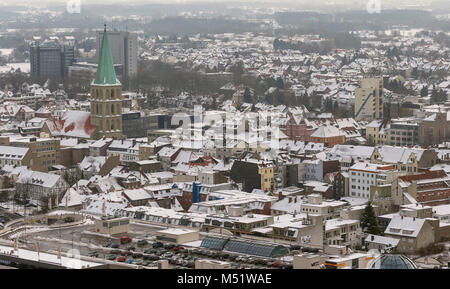 Vista aerea, martello tetti con la neve e il Paulus chiesa, Hamm, la zona della Ruhr, Renania settentrionale-Vestfalia, Germania, Europa, Hamm, la zona della Ruhr, Nord Rhine-West Foto Stock