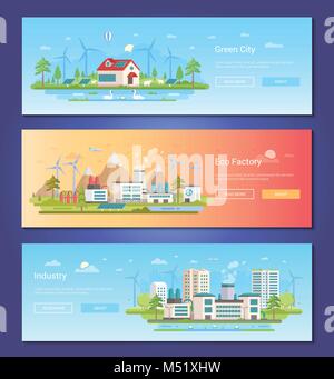 Città verde - set di appartamento moderno stile design illustrazioni vettoriali Illustrazione Vettoriale