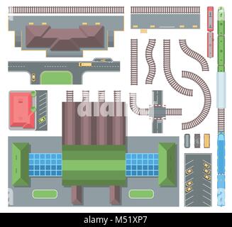 Elementi di ferroviaria - set di moderni oggetti vettoriali Illustrazione Vettoriale
