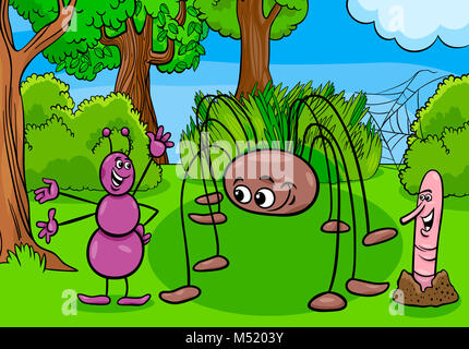 Ant e insetto opilion personaggi dei cartoni animati Foto Stock