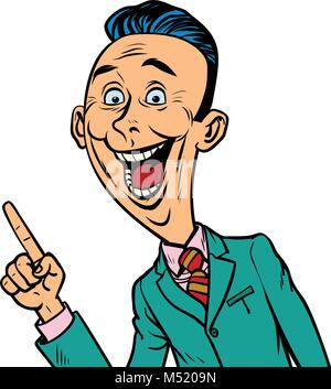 Entusiasta imprenditore gioiosa punti con il dito Illustrazione Vettoriale