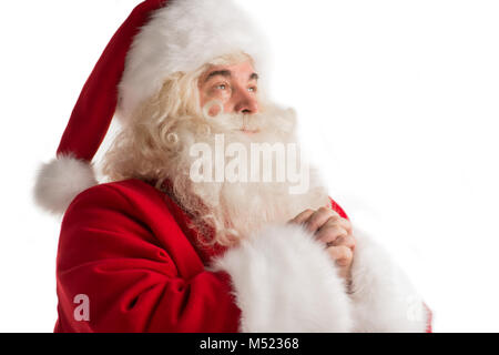 Preghiera di Santa Claus ritratto isolate su uno sfondo bianco Foto Stock