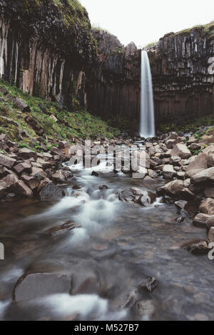 Famosa cascata Svartifoss Foto Stock