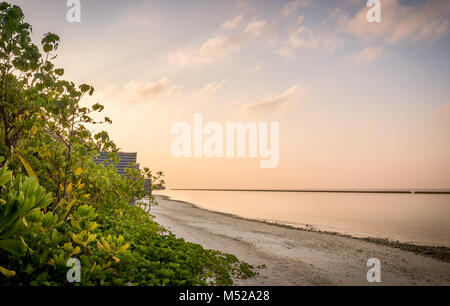 La mattina presto sulla spiaggia sabbiosa di Maldive Foto Stock