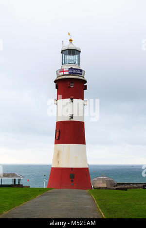 Smeaton's Tower, Plymouth Hoe, Plymouth Devon, Inghilterra. Ricostruita Eddystone Faro eretto come un memoriale per il designer John Smeaton. Foto Stock