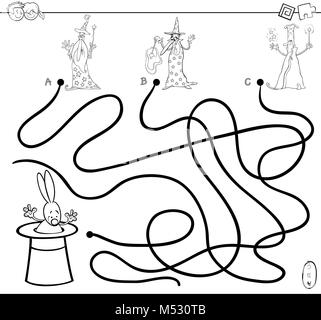 Un labirinto di percorsi con procedure guidate libro da colorare Foto Stock