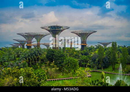 SINGAPORE, Singapore - 01 febbraio 2018: bella vista esterna del giardino botanico, giardini dalla Baia di Singapore Foto Stock