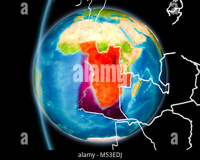 Sera su Angola come visto dallo spazio sul pianeta Terra con visibili le linee di confine e luci della citta'. 3D'illustrazione. Gli elementi di questa immagine fornita da Foto Stock