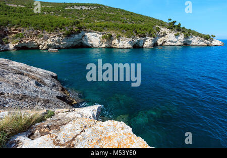 Estate Mare rocciosa costa, Gargano in Puglia, Italia Foto Stock