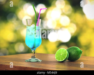 Il rendering 3D vetro con cocktail tropicali e paglia Foto Stock