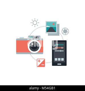 Fotocamera digitale e creative di foto ritocco app su uno smartphone Illustrazione Vettoriale