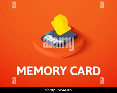 Scheda di memoria icona isometrica, isolata su uno sfondo colorato Illustrazione Vettoriale