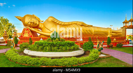 Reclning Buddha a Pha Questo tempio. Vientiane, Laos. Panorama Foto Stock