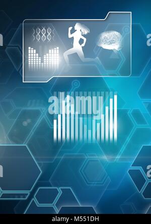 La salute umana e fitness interfaccia e tecnologia Scienza sfondo Foto Stock