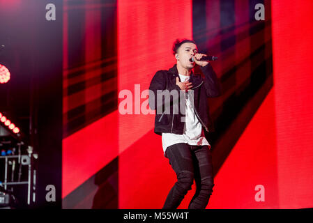 Manchester, Regno Unito. Xx Febbraio 2018. Il Cutkelvins eseguire sull'apertura notturna del Regno Unito del 2018 X Factor Live tour all'Arena di Manchester 20/02/2018 Credit: Gary Mather/Alamy Live News Foto Stock