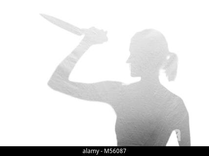 Donna con coltello Foto Stock