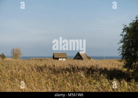 Fisherman's cabine sulla baia vicino Ahrenshoop in Germania Foto Stock