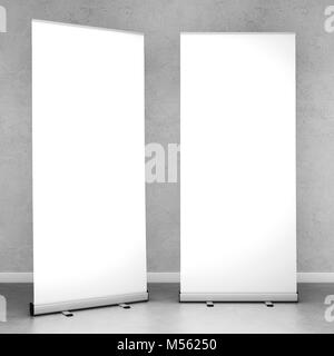 Blank Roll up banner modello. Il rendering 3D Foto Stock