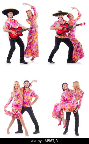 Coppia spagnola a suonare la chitarra e ballo Foto Stock