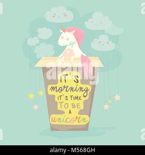 Unicorn necessita di un caffè, buongiorno Illustrazione Vettoriale
