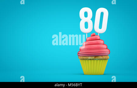 Numero 80 celebrazione di compleanno cupcake. Il rendering 3D Foto Stock