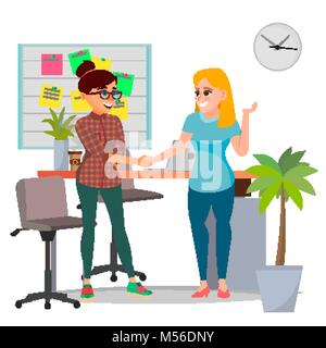 Business Partnership concetto vettore. Due Business donna. Saldamente stringono le mani. Accordo di segno. Piatto isolato Cartoon illustrazione Illustrazione Vettoriale