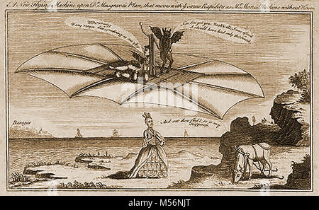 Aeronautica storico, palloncini e macchine volanti - un inizio di macchina volante illustrata come Satana il tappeto volante Foto Stock