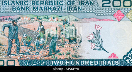 Iran Duecento 200 Rial nota banca Foto Stock