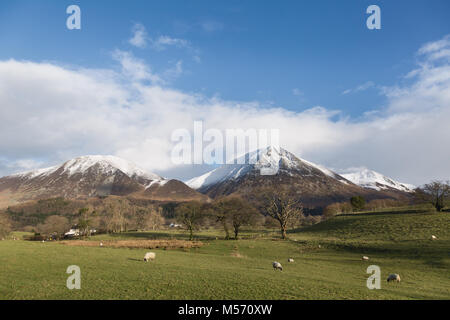 Il Lake District, Cumbria, in inverno con neve sulle cime - Testa Hopegill, Grasmoor e Whiteless Pike Foto Stock