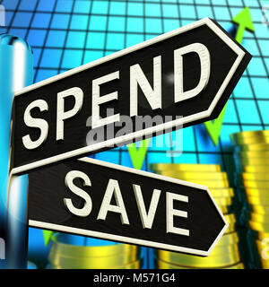Spendere o salvare Signpost mostra un finanziamento di bilancio 3d illustrazione Foto Stock