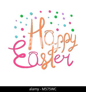 Felice Pasqua di testo. Lettere colorate e punti uft schede di festa Illustrazione Vettoriale