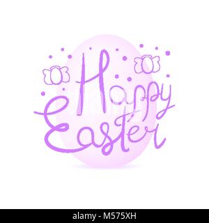 Moderno e di colore violetto Easter card design. Felice Pasqua lettering con uova a forma di angeli Illustrazione Vettoriale