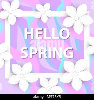 Ciao molla biglietto di auguri con fiori, carta moderna stile di taglio. La Giornata internazionale della donna, Marzo 8 modello per il design. Illustrazione Vettoriale. Illustrazione Vettoriale