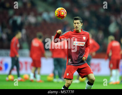 Varsavia, Polonia - 13 novembre 2015: EURO 2016 Campionato Europeo partita amichevole Polonia - Islanda o/p Robert Lewandowski Foto Stock